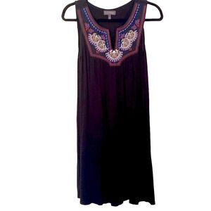 Luxology Boho Embroidered Mini Dress Small Black EUC